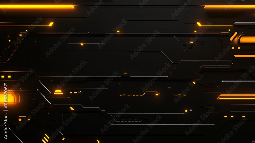 Poster futuristic black panels with glowing orange lights creating a technological background