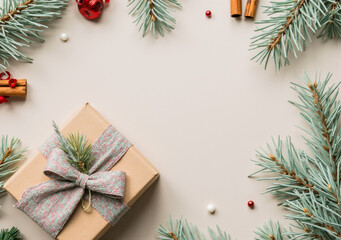 christmas greeting card with fir tree branches