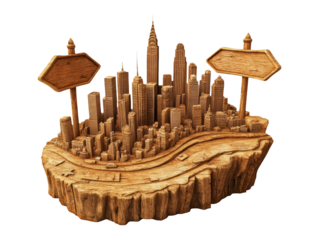 3D signpost with four directions in a cityscape model