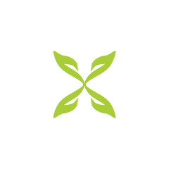 Letter X leaves geometric symbol simple logo vector