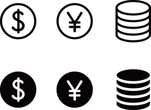 ドルや円の通貨のアイコンセット