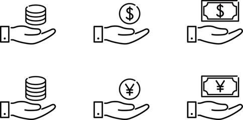 お金と手のアイコンセット