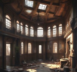 Fototapeta premium Illustration of abandoned house interior.