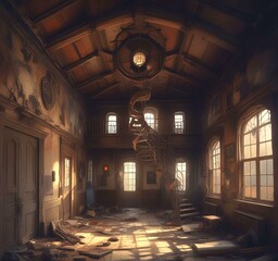 Fototapeta premium Illustration of abandoned house interior.
