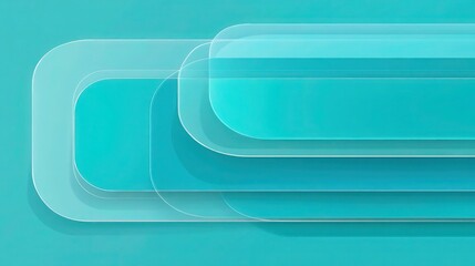 A smooth abstract layout with gradients of teal and turquoise, layered semi-transparent rectangles and rounded shapes, and precise white line outlines creating a geometric harmony.