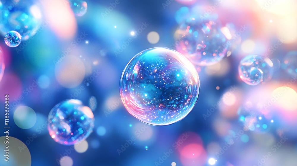 Leinwandbilder soap bubbles floating on a colorful bokeh background