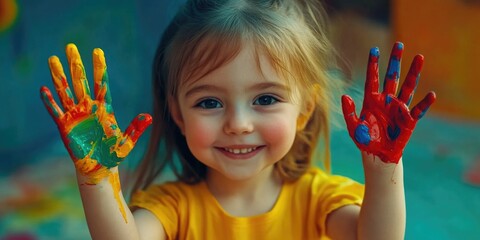 Little Girl with Hand Paintings