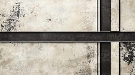 Grunge concrete wall with black metal framework.