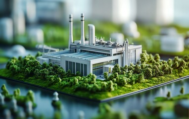 Innovative 3D render of a green energy factory with clean technologies and ecofriendly elements, showcasing the importance of ESG in sustainable industry development