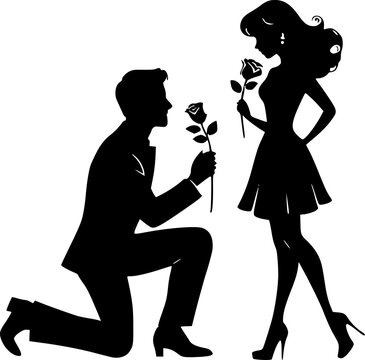 man kneeling offering rose silhouette clip art preview