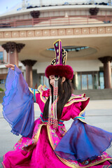 Mongolian girl wearing traditional costume of Mongolian Bryat tribe