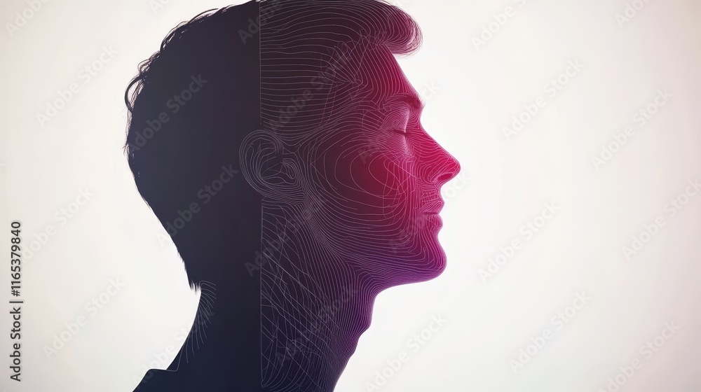 Aufkleber abstract portrait of man profile face by using multiple lines for artistic effect