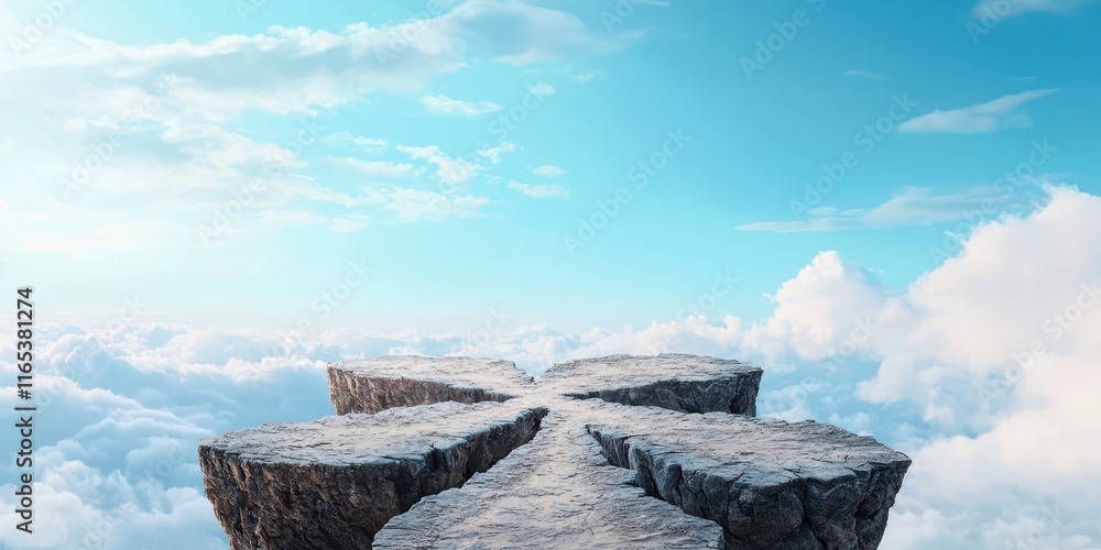 Poster rugged path dividing into multiple directions. surrealistic image for metaphor.