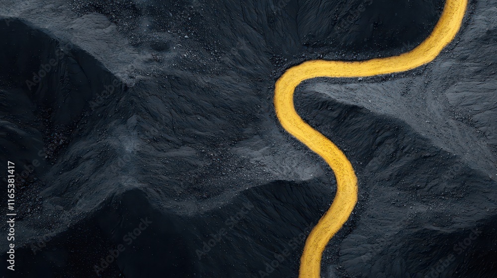 Poster an abstract image of a winding trail through obstacles. surrealistic image for metaphor.