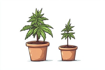 Two Cannabis Plants in Different Sized Pots