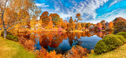 Asticou Azalea Garden with Foliage Lake Reflections, Acadia National Park - Maine, USA