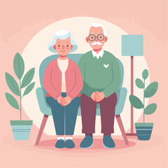vector image of grandfather and grandmother sitting on chairs