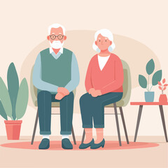 vector image of grandfather and grandmother sitting on chairs