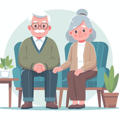 Obraz premium vector image of grandfather and grandmother sitting on chairs