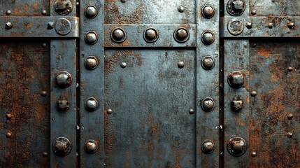 Fototapeta premium Old Rusty Steel Door with Textures and Metallic Background