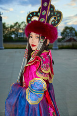 Mongolian girl wearing traditional costume of Mongolian Bryat tribe
