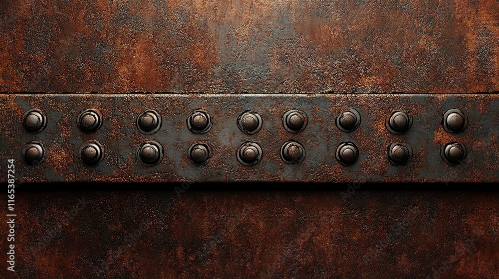 Poster Rusty Metal Texture with Visible Rivets and Detailed Surface Patterns