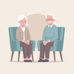 vector image of grandfather and grandmother sitting on chairs