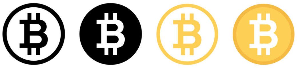 Bitcoin cryptocurrency icons isolated on white background. Bitcoin digital currency icons. Decentralized virtual currency for payment and transactions.  Electronic exchange and financial profit.