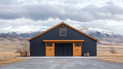 Modern Barn with Metal Siding and Wooden Accents in rural farm setting
