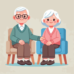 vector image of grandfather and grandmother sitting on chairs