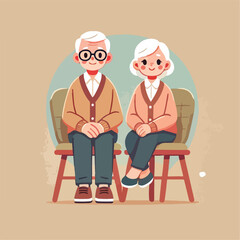 vector image of grandfather and grandmother sitting on chairs