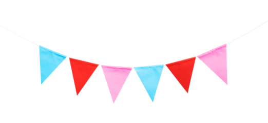 Red and blue flag hanging on white background isolated