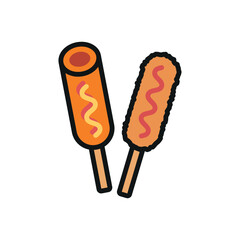 Corn Dog Food Icon features a fun and appetizing design, perfect for representing snack stands, fast food, or carnival treats