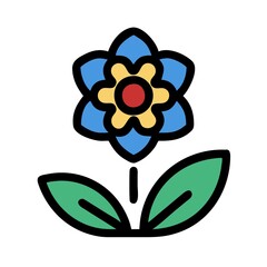 A Flower Icon Illustration Symbol for Nature With Two Leaves in White Background.