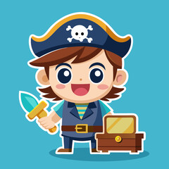 cartoon pirate with a treasure