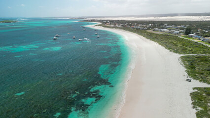 Stunning bird's-eye view of Lancelin town and its beautiful coastline in Western Australia