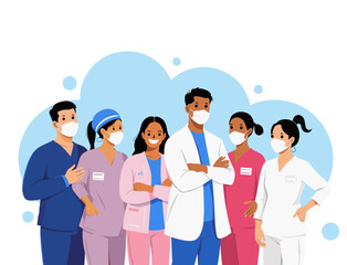 healthcare workers together illustration diverse confident united adversity background clipart doctor nurse