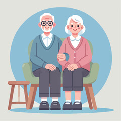 vector image of grandfather and grandmother sitting on chairs