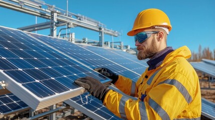 Engineer working on solar panel installation.