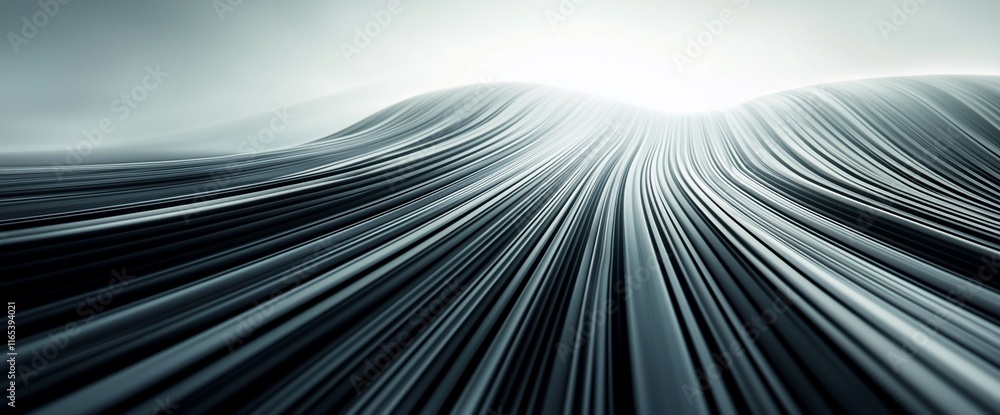 Poster abstract grayscale flowing lines converging towards a bright light source.