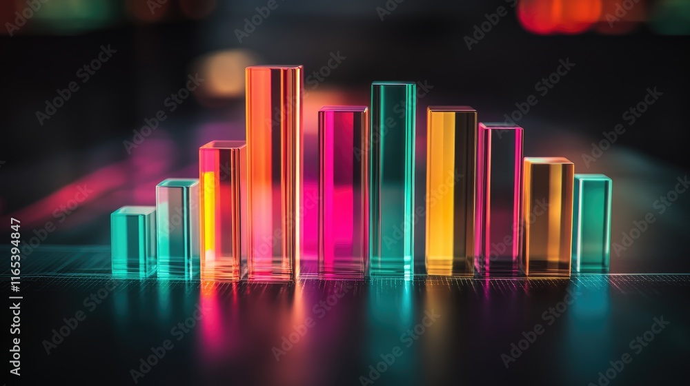 Aufkleber d bar graph with transparent bars of varying colors and heights on a dark background, representing f