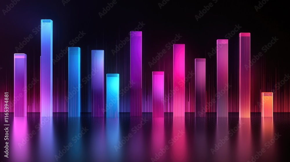 Poster d bar graph with transparent bars of varying colors and heights on a dark background, representing f