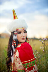 Mongolian girl wearing traditional costume of the Mongolian Ordos tribe