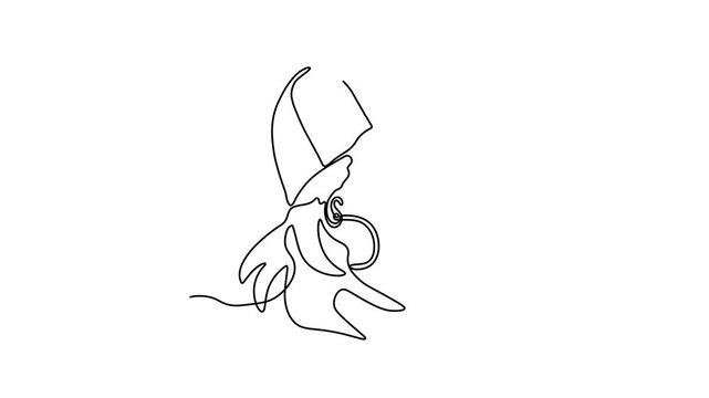 Abstract girl without face in baseball cap, cap, with long earrings, Self drawing animation one continuous line draw, logo