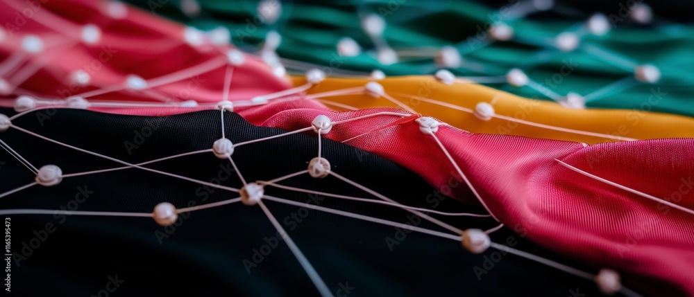 Poster abstract network connection colorful fabric nodes links technology data internet co