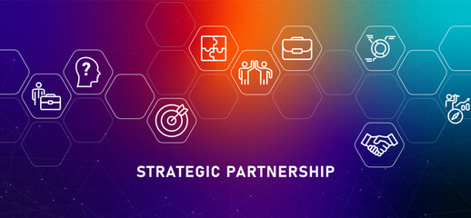 Strategic Partnership business alliance gradient header collaboration between company partner cooperation concept design with icon