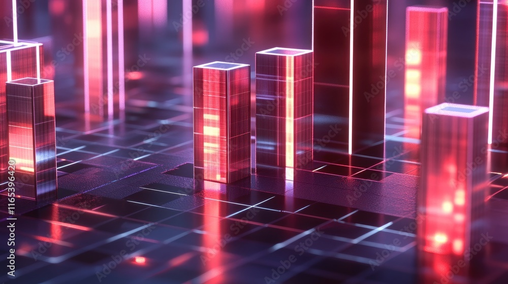 Aufkleber a d bar chart with metallic, glowing bars of varying heights, representing financial performance, di