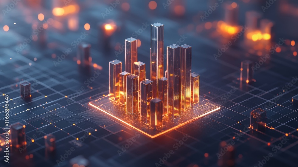Aufkleber a d bar chart with metallic, glowing bars of varying heights, representing financial performance, di
