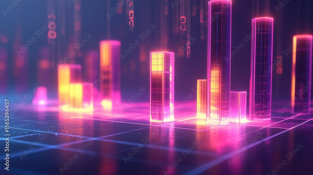 Aufkleber a d bar chart with metallic, glowing bars of varying heights, representing financial performance, di
