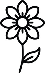 A Line Art Flower Vector Illustration Symbol for Nature With a Leaf in White Background.